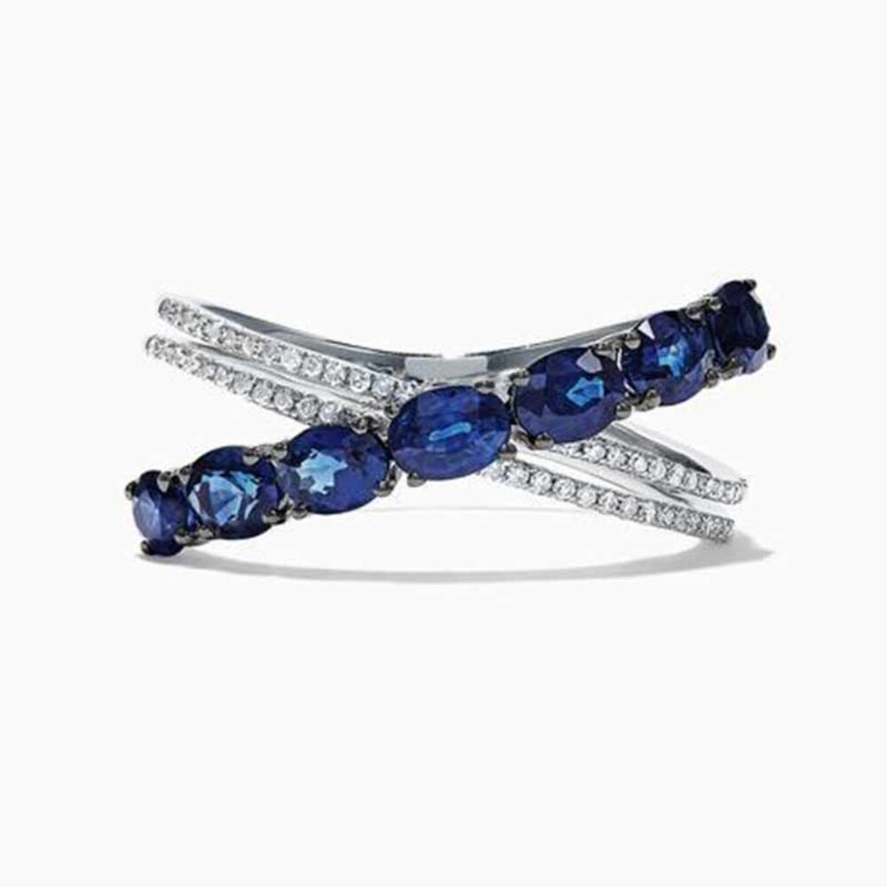 Oval Royal Blue Anillos Unique Three Lines Silver Ring for Women, VIP272 - Picture 4 of 7